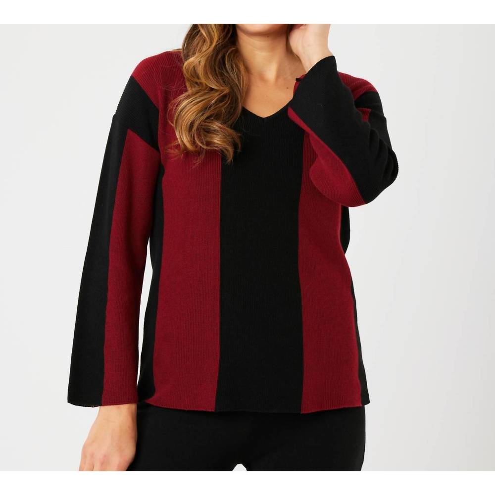 NEW ANGEL APPAREL v-neck ribbed sweater in black/wine